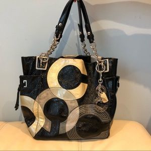 COACH black patent leather tote bag